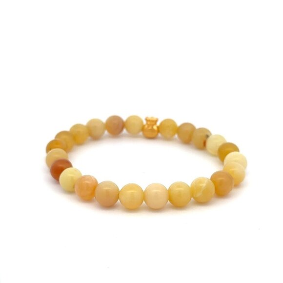 24K Gold Money Bag Stretchable Bracelet Gemstones Natural Yellow Opal 8mm S6.5" - Picture 3 of 5
